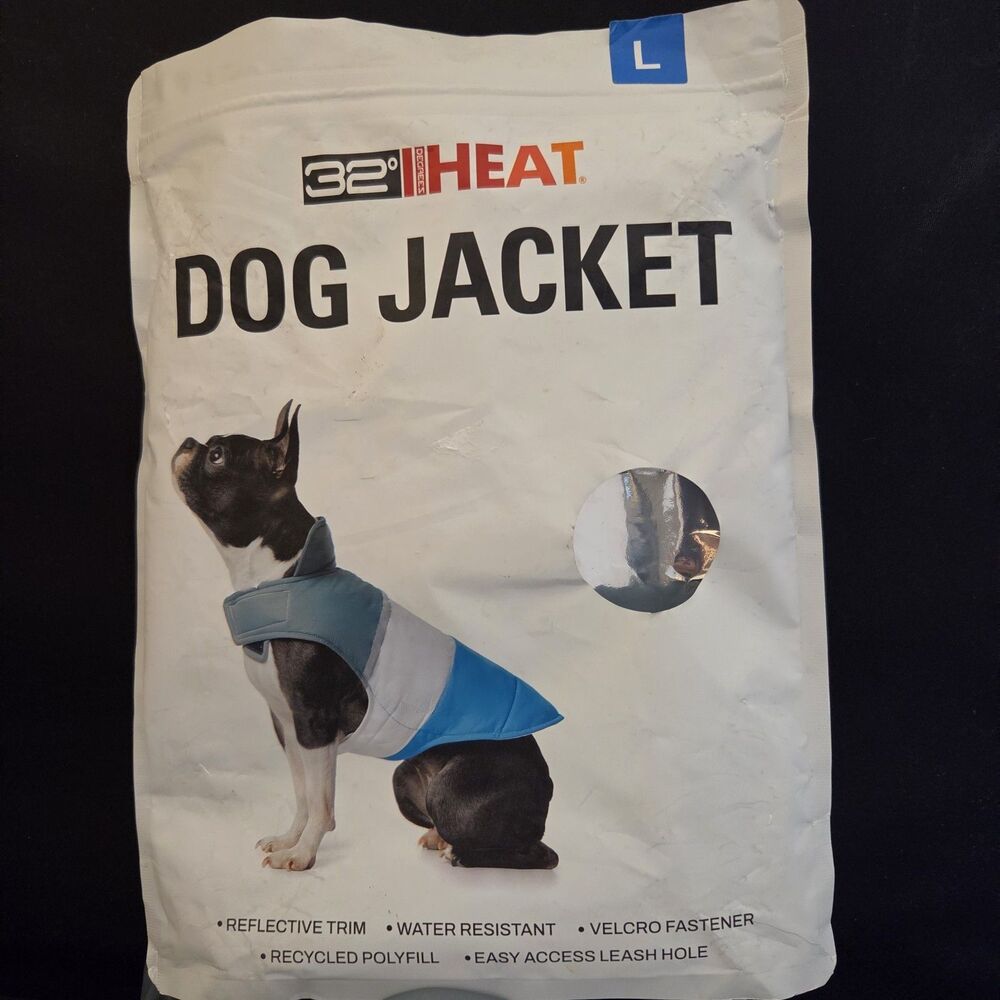 32 Degrees Dog Jacket, Medium, Reflective Trim w/ Leash Hole Blue
